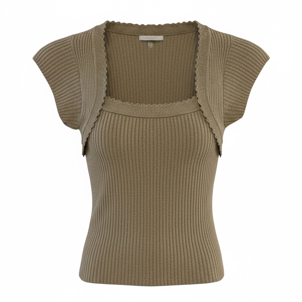 Knits Landing Gold Ribbed Knit Short Sleeve Shrug & Tank Small